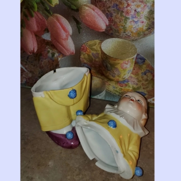 Vintage Clown  Porcelain Figural Covered Pot Dispenser Jam Pot - Picture 5 of 5